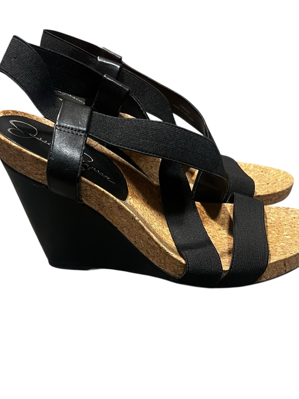 Jessica Simpson Black Elastic Cork Slingback Wedge Sandals Size 10 Open Toe